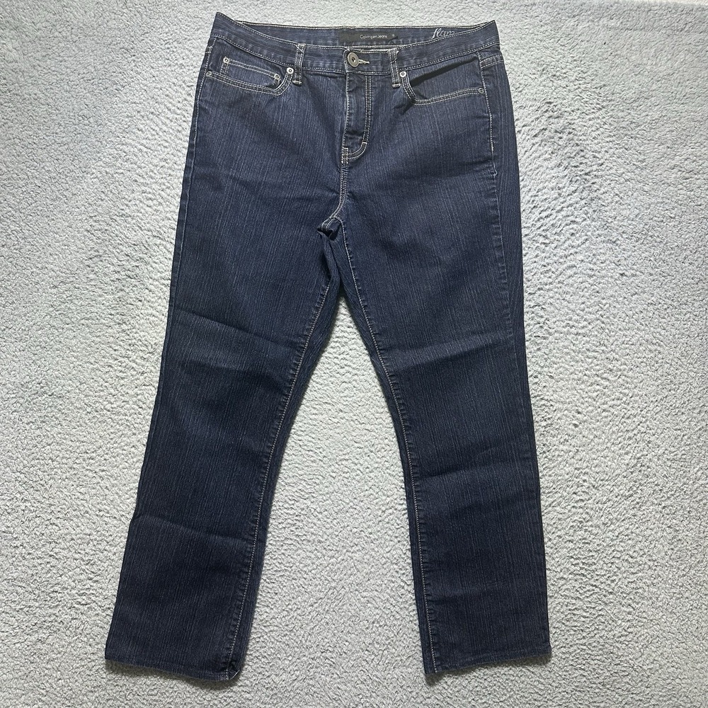 Calvin Klein Jeans Women's Size 12 Blue Denim Pants Flared Legs Mid Rise Pockets